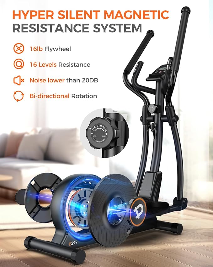 pooboo Elliptical Machine 16-Level Resistance&Hyper-Quiet Monitor&15.5IN Stride, 400LBS Weight