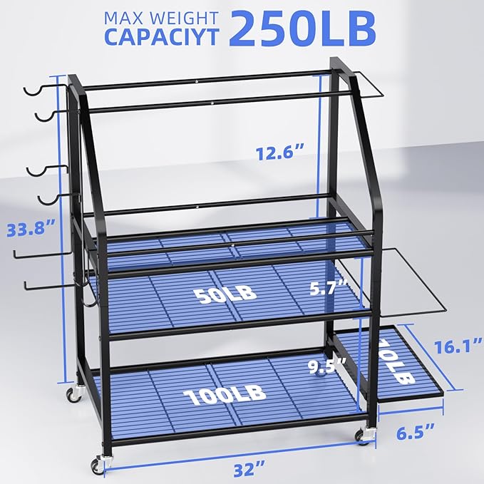 Coonoor Home Gym Storage Rack, Weight Rack for Dumbbell, Kettlebells, Workout Equipment, Yoga Mats Holder, Gym Organizer with Wheels and Hooks