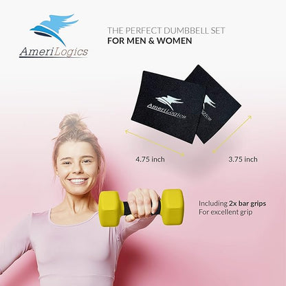 AmeriLogics Neoprene Dumbbell Sets- complete with a storage rack, non-slip, hex shape weights-bar grips with each set for working out with optimal comfort-ideal weight sets for your home gym.