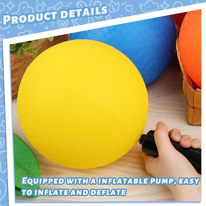 LovesTown Playground Ball, 8.5 Inch Kickballs Yellow Bouncy Ball, Jumbo Beach Balls for Summer Swimming Pool Beach Game Indoor and Outdoor Games with Pump