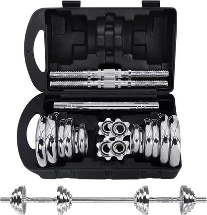 VIVITORY Fitness Dumbbells Set, Adjustable Weight Sets up to 44/66Lbs, with Metal Connecting Rod Used As Barbell, Chromed Weights, Hardcover Gift Box, Home Gym Work Out Training Equipment