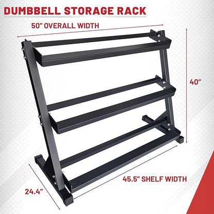 Lifeline Fitness Dumbbell Rack - Three-Tier Weight Storage Organizer for Home Gym - Dumbbell Set Rack Holds up to 1000 Pounds. Storage for Dumbbell Weights, Home Gym Equipment