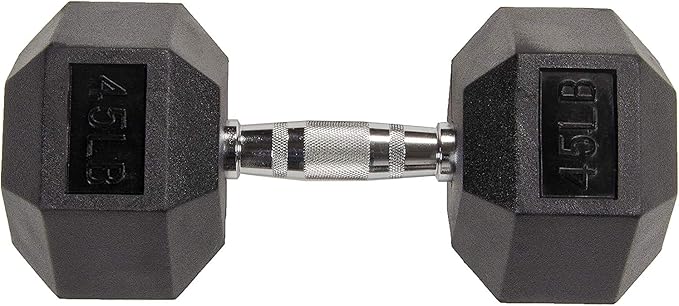 HULKFIT Rubber Coated Hex Shaped Dumbbell Weights - Black