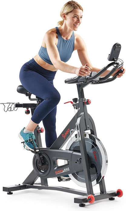 Sunny Health & Fitness Pro Cycling Stationary Bike, 40 LB Flywheel & 4-Way Adjustable Seat for Home Exercise & Indoor Cycle/Cardio Workout, Optional Exclusive SunnyFit App Enhanced Bluetooth Link