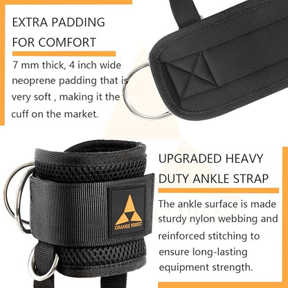 Ankle Strap for Cable Machine (Pair) Adjustable Comfort 4 D-Rings,