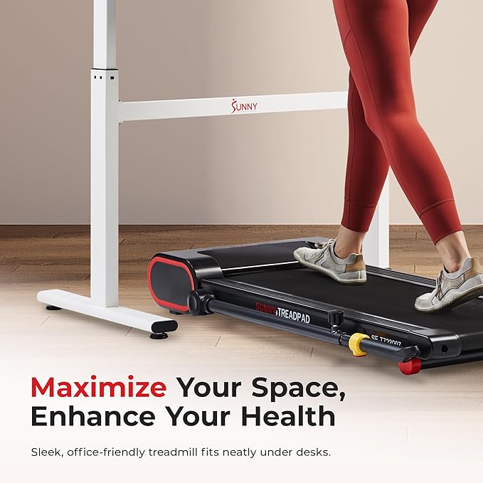 Sunny Health & Fitness Slim Under Desk Walking Compact Treadpad Treadmill with Remote Control, LCD Display, Optional SunnyFit App Enhanced Bluetooth Connectivity