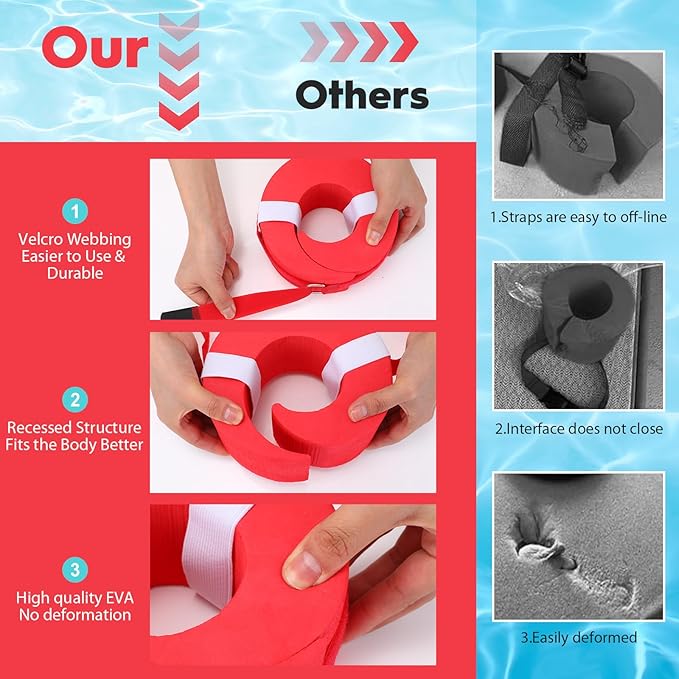 2 Pcs Foam Swim Aquatic Cuffs Equipment Water Aerobics Float Ring with Detachable Hook and Loop Fastener Fitness Workout Set for Swimming Fitness Training Pool Exercise