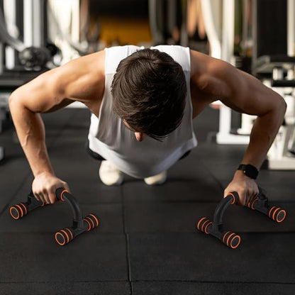 MADOG Portable Push Up Bars with Cushioned Foam Grip, 1 Pair Non-Slip Pushup Handles for Home Fitness Training, Up to 330 lbs, Black & Orange Cushioned