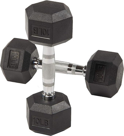 HULKFIT Rubber Coated Hex Shaped Dumbbell Weights - Black