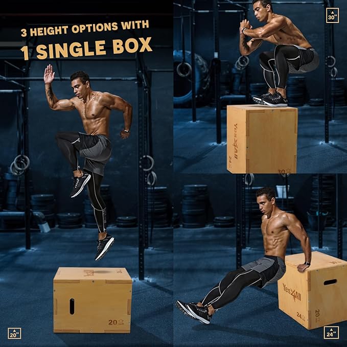 Yes4All 3-in-1 Wooden Plyo Box - Plyometric Jump Box for Home Gym and Outdoor Workouts, 450 lbs Box Jump