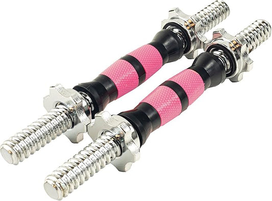 12.6/14.2/15.7inch(30/35/40cm)Pink&Black Threaded Dumbbell Durable Rubber Handles/Adjustable Dumbbell Bar Handles,Fit 1 inch Standard Weight Plate Weightlifting Accessories Sold in Pair