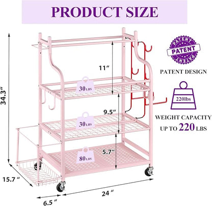 Mythinglogic Yoga Mat Storage Racks,Home Gym Storage Rack for Dumbbells Kettlebells Foam Roller, Yoga Strap and Resistance Bands, Workout Equipment Storage Organizer With Hooks and Wheels