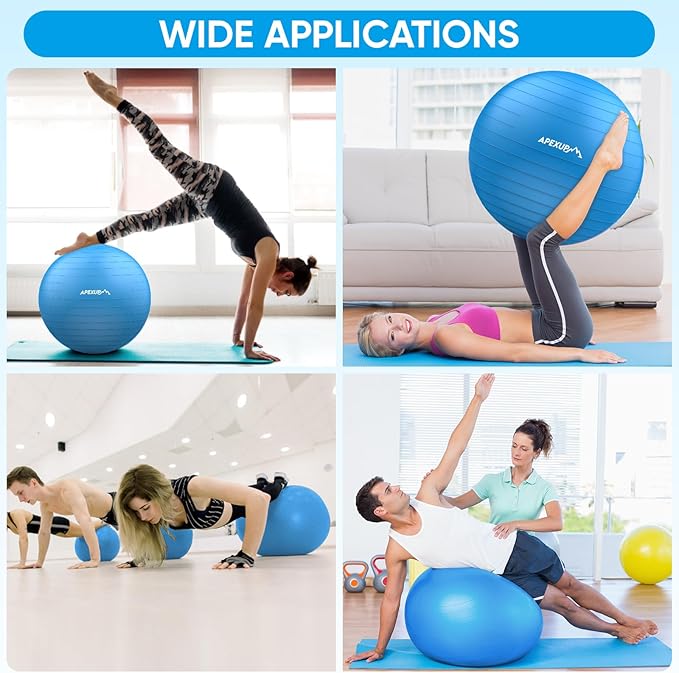 APEXUP Yoga Ball Exercise Ball, Pilates Ball, Anti Slip Stability Ball, Heavy Duty Gym Ball for Fitness, Balance, Core Workout, Physical Therapy