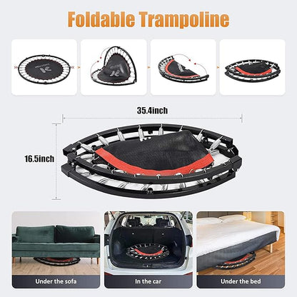 KENSONE 40"/48" Foldable Mini Trampoline, Indoor Trampoline for Kids, Adults Indoor/Garden Workout, Fitness Rebounder with Adjustable Foam Handle, Max Load 330/450 lbs