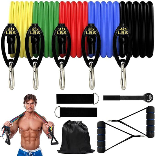 Resistance Bands Set (Pro) for Men & Women（11Pcs）- 5 Stackable Premium Cable Bands with Handles, Door Anchor, and Ankle Straps，Best Exercise Equipment for Your Home Gym- Stackable Up to 150 lbs