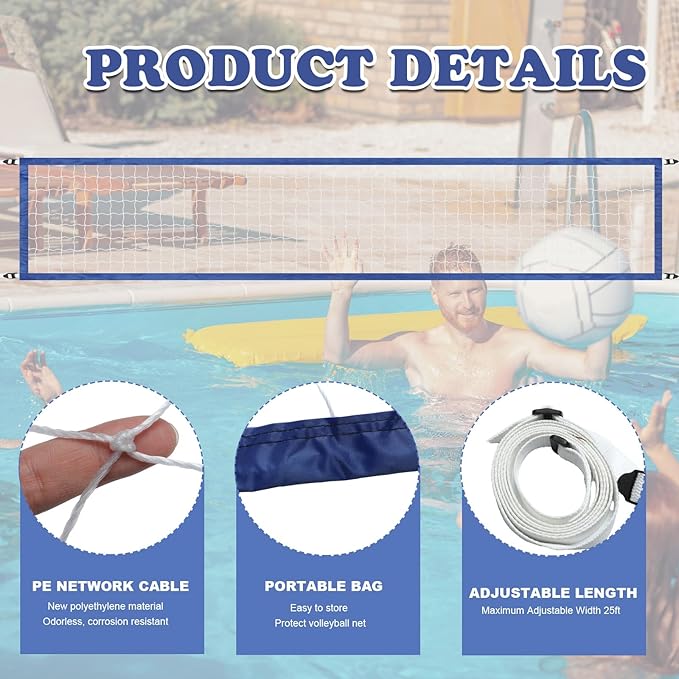 ShinyRelief Pool Volleyball Net Replacement 15 x 2.95 ft Volleyball Net Outdoor Portable Volleyball Net for Backyard Swimming Pool Schoolyard Beach