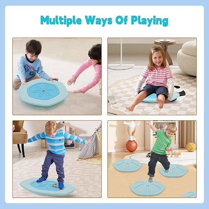 Wobble Balance Board for Kids Hexagon Rocker Maze Board with Stepping Stones Load 110Lbs, Active Play and Exercise for Toddler (Blue)