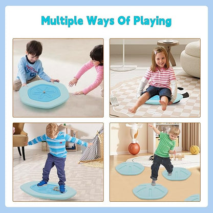 Wobble Balance Board for Kids Hexagon Rocker Maze Board with Stepping Stones Load 110Lbs, Active Play and Exercise for Toddler (Blue)