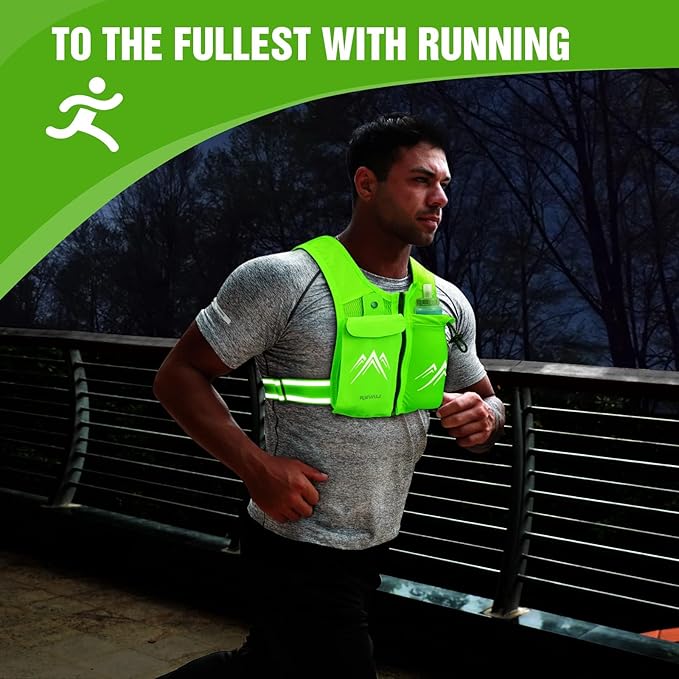 REVALI Running Vest, USA Original Patent, Zip Reflective Running Vests with 500ml Hydration Bottle, Adjustable Waistband & Breathable Material, Chest Pack Gear Phone Holder for Running, Men & Women