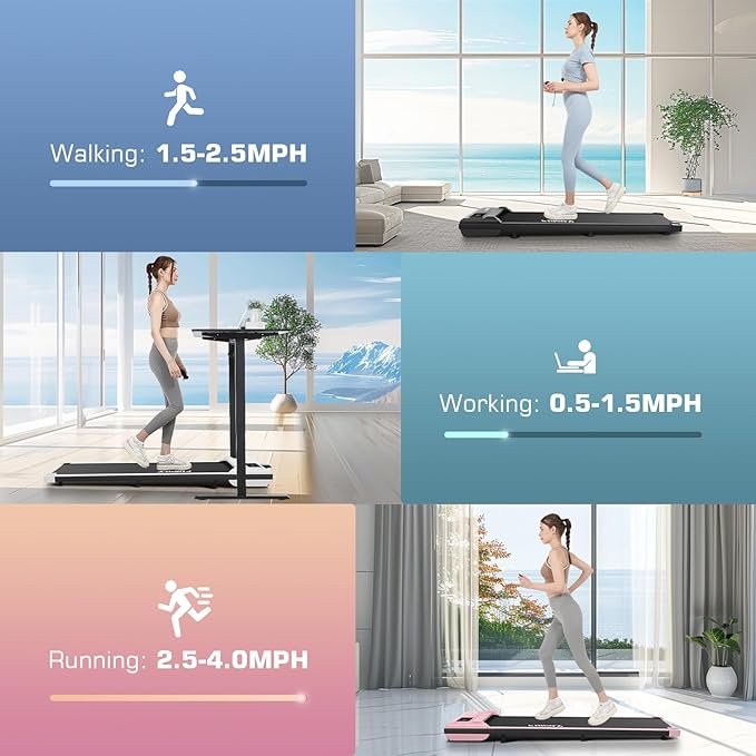 FUNMILY Walking Pad Treadmill 300 lb Capacity Under Desk Treadmill, 2.5hp Portable Treadmills for Home Office Small Running, 2 in 1 Working Walking Jogging Machine with Shock Absorption, LED Display