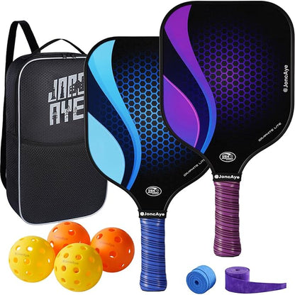 JoncAye Pickleball-Paddles-Set of 4 or 2 Rackets with Balls and Bag | USAPA Approved Pickle-Ball Equipment with Accessories | Fiberglass/Graphite Pickleball Racquet Set for Men, Women, Kids, Adults