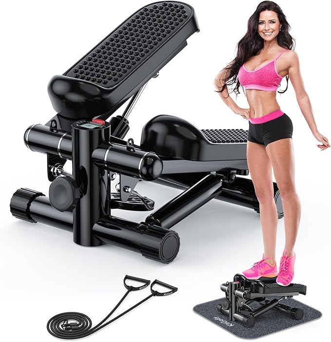 Steppers for Exercise at Home, KitGody Mini Stepper with Resistance Bands, Stair Stepper with 330LBS Capacity, Adjustable Height Fitness Stepper Machine for Full Body Workout