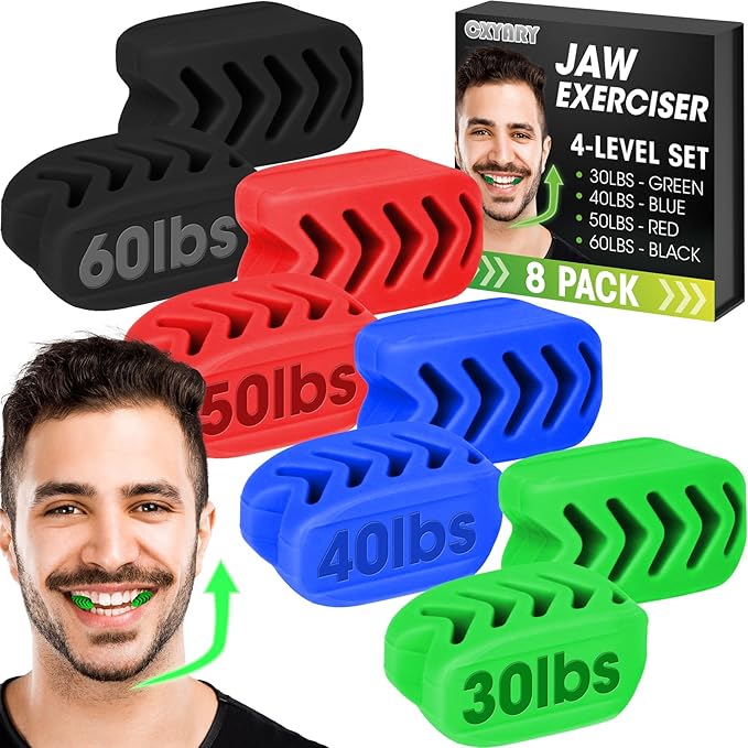 CXYARY 2024 Upgraded Model 8PCS Jaw Exerciser for Men & Women, 4 Resistance Levels, Silicone Jawline Exerciser, Jaw Trainer Strengthener, Jawline Shaper(U.S. Patent in Application Process)