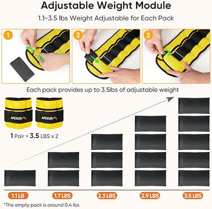 APEXUP 7 lbs/Pair Adjustable Ankle Weights for Women and Men, Modularized Leg Weight Straps for Yoga, Walking, Running, Aerobics, Gym