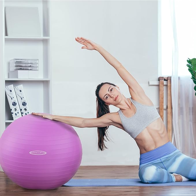 Anti-Burst and Slip Resistant Exercise Ball Yoga Ball Fitness Ball Birthing Ball with Quick Pump, 2,000-Pound Capacity, Multiple Colors and Sizes