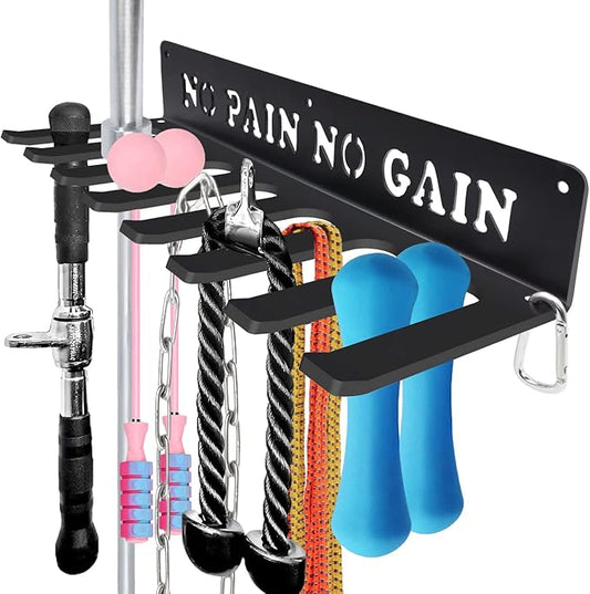 Gym Home Rack 8 Hook Heavy-Duty Wall-mounted Organizer Multi-Purpose Workout Gear Wall Hanger Storage for Resistance Bands Jump Ropes Lifting Belt Fitness Bands Barbells Carabiners Included