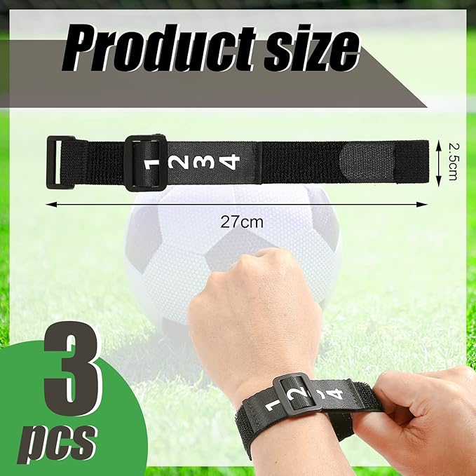 Football Referee Gear 3Pcs Football Down Indicator Football Yard Markers Official Football Numbered Wrist Football Referee Nylon Chain Clip Umpire Indicator Hook and Loop Referee Wristband Accessories