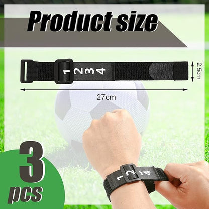 Football Referee Gear 3Pcs Football Down Indicator Football Yard Markers Official Football Numbered Wrist Football Referee Nylon Chain Clip Umpire Indicator Hook and Loop Referee Wristband Accessories