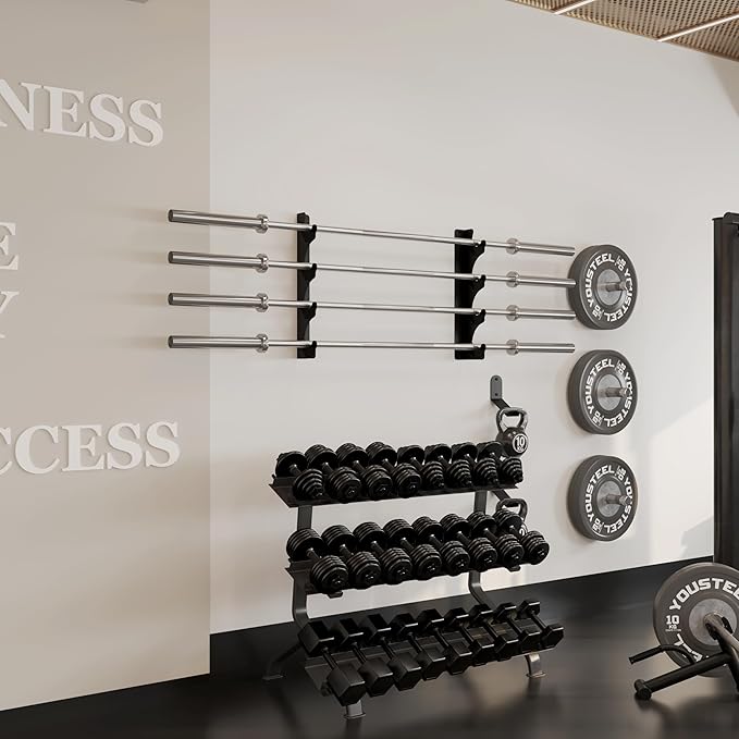 Wall Mounted Olympic Barbell Rack Horizontal Barbell Storage Rack Weight Bar Holder for 4 Bars