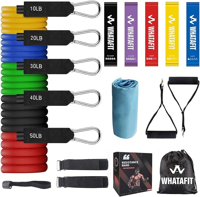 WHATAFIT Resistance Bands, Exercise Bands，Resistance Bands for Working Out, Work Out Bands with Handles for Men and Women Fitness, Strength Training Home Gym Equipment