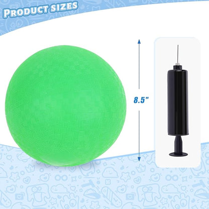 LovesTown Inflatable Playground Ball, 8.5 Inch Dodgeballs Green Kickballs with Air Pump, Jumbo Handballs, for 4 Square Ball Games, Gym, Indoor & Outdoor Sports Toys, Party Favors