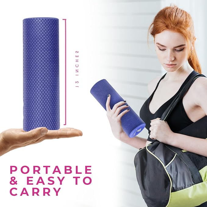 Recovery Roller - 12" x 4" Travel Sized Foam Rollers for Muscle Massage - High Density Foam Roller - Exercise Roller Foam Workout Accessories for Women and Men