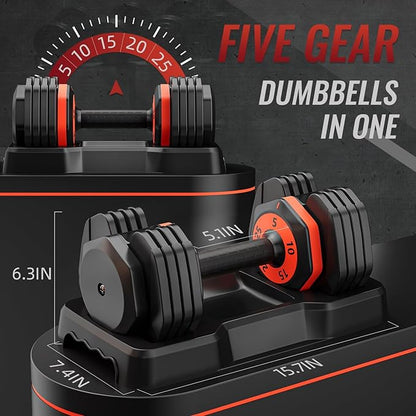 Adjustable Dumbbells,Adjustable Dumbbell Set, 5 in 1 Free Weight Dumbbell,Fast Adjust Weight with Anti-Slip Handle and Tray for Full Body Workout Fitness Strength Training Equipment