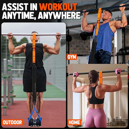 Pull Up Assistance Bands, Heavy Duty Assisted Pull Up Bands for Pull Up Assist, Adjustable Weight/Size with Fabric Feet Mats, Upgrade Pull Up Assist Bands for Strength Training