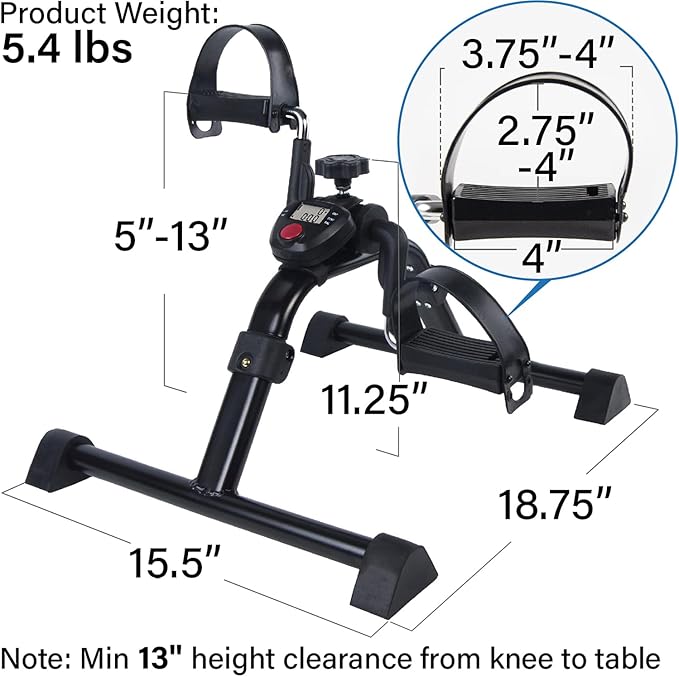 Vaunn Medical Under Desk Bike Pedal Exerciser with Electronic Display for Legs and Arms Workout (Fully Assembled Folding Exercise Pedaler, no Tools Required) , Dark