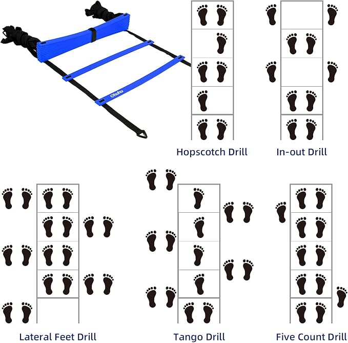 Agility Ladder Speed Training Set: Ohuhu 12 Rung 20ft Soccer 12 Cones, 4 Steel