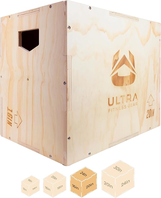 Plyo Box - Wooden 3-in-1 Plyometric Jump Box for Training - Squat, Step Up, Box Jumps & More - Workout Box Size in S, M, L & XL - Home Gym Exercise Equipment