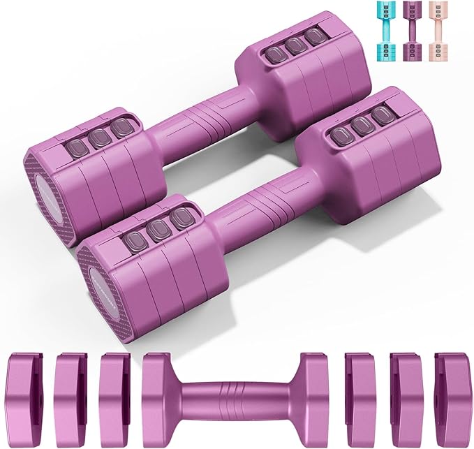 EAST MOUNT Weights Dumbbells Set of 2,Adjustable Dumbells for Women,4 in 1 Free Weights Each 2lb 3lb 4lb 5lb Hand Weights for Home Gym Exercise Training