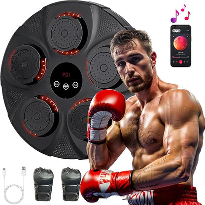 Music Boxing Machine, Smart Bluetooth Interactive Wall-Mounted Punching Trainer with Gloves, Home Workout & Agility Training Equipment for Kids and Adults