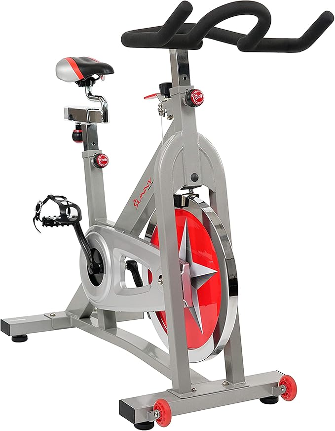 Sunny Health & Fitness Pro Cycling Stationary Bike, 40 LB Flywheel & 4-Way Adjustable Seat for Home Exercise & Indoor Cycle/Cardio Workout, Optional Exclusive SunnyFit App Enhanced Bluetooth Link