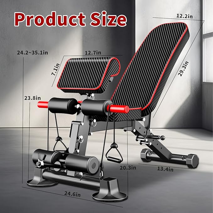 Adjustable Weight Bench,Utility Workout Bench Foldable Incline Decline Benches for Home Gym Full Body Workout,Load 600LBS