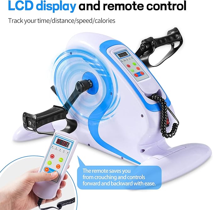 Electric Mini Exercise Bike Motorized Pedal Exerciser is a Low-Impact, Resistance-Free Fitness and Rehabilitation Device. This Under-Desk Bicycle Pedal Exerciser is Your Ideal Fitness compani