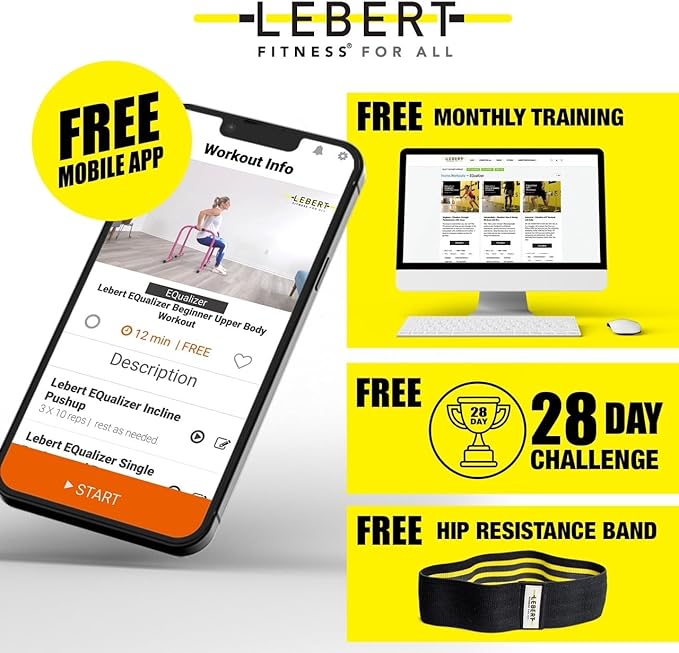 Lebert Fitness | The Original Bodyweight, Pull-Up & Dip Bars for Home Gym | All Fitness Levels | Includes Free Mobile App & Lebert Community Access (Yellow EQ/BAR Combo)