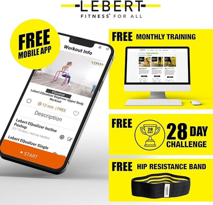 Lebert Fitness | The Original Bodyweight, Pull-Up & Dip Bars for Home Gym | All Fitness Levels | Includes Free Mobile App & Lebert Community Access (Yellow EQ/BAR Combo)