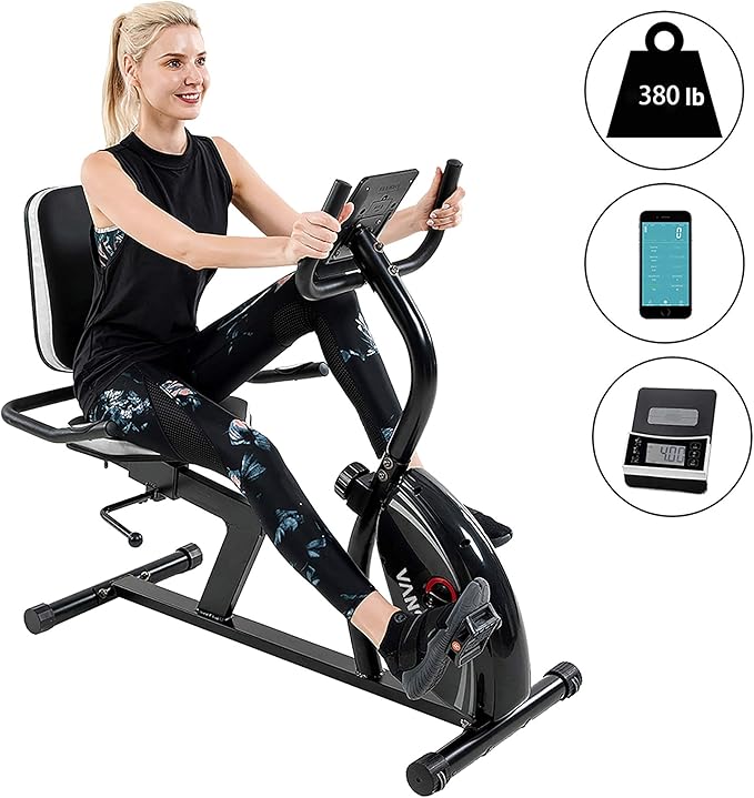 VANSWE Recumbent Exercise Bike for Adults Seniors - Recumbent Bikes for Home with Magnetic Resistance, Bluetooth and App Connectivity, Pulse Sensor