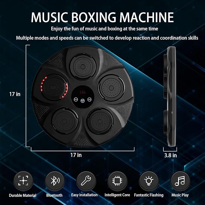 Music Boxing Machine, Smart Bluetooth Interactive Wall-Mounted Punching Trainer with Gloves, Home Workout & Agility Training Equipment for Kids and Adults